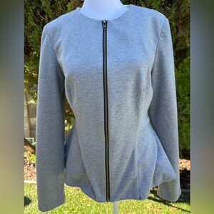 Women’s Gray Blazer Jacket Long Sleeve Knit Front Zipper size 10